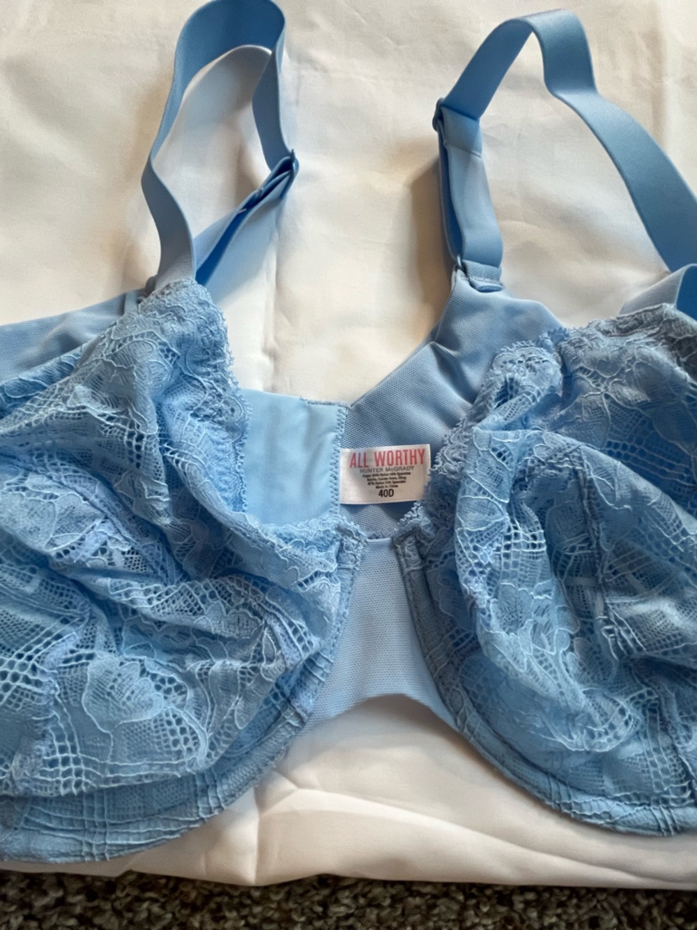 Light Blue Lace Underwire Full-Coverage Bra